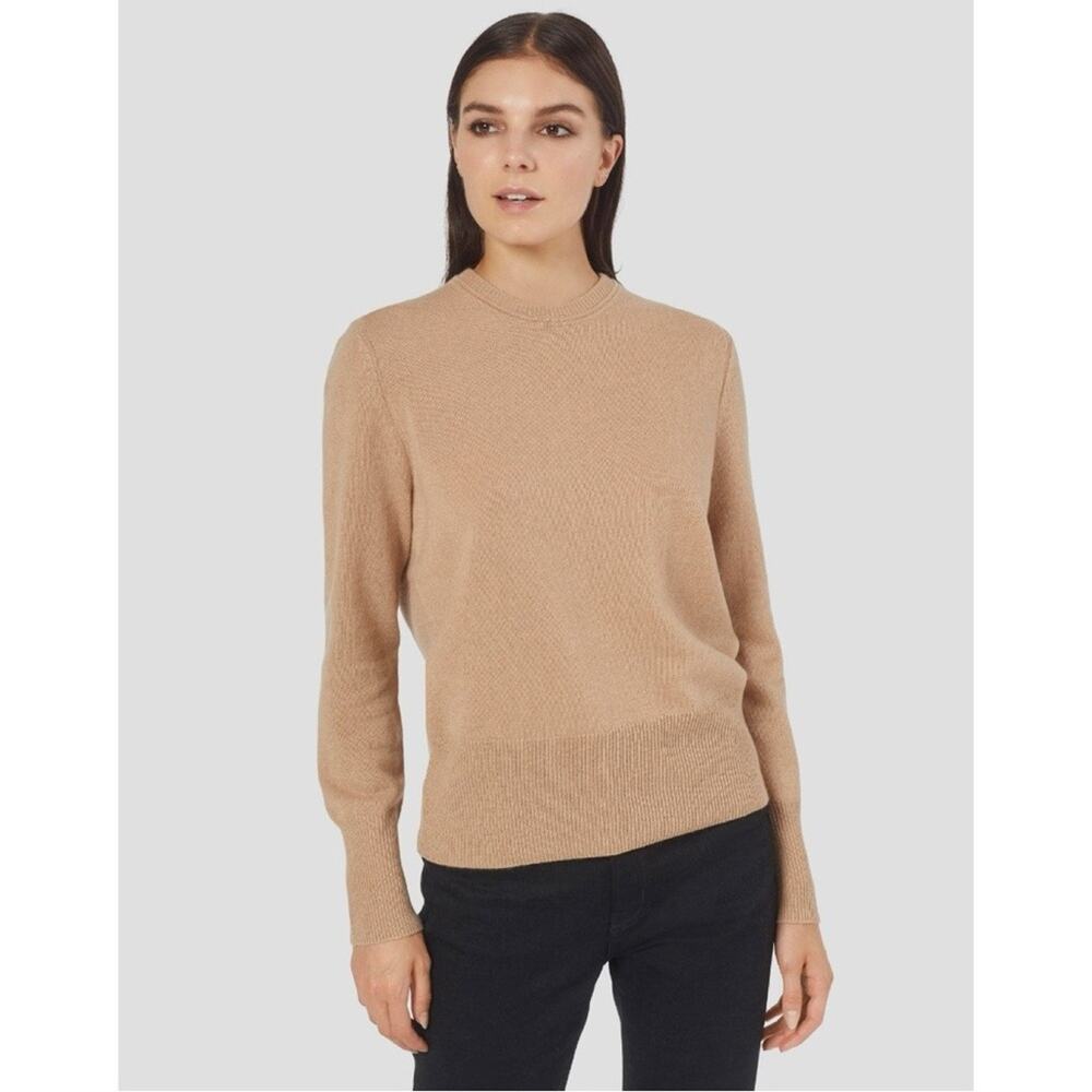 Equipment Cashmere Sanni Crew Neck Long Sleeve Ribbed Trim Sweater Beige Tan XS